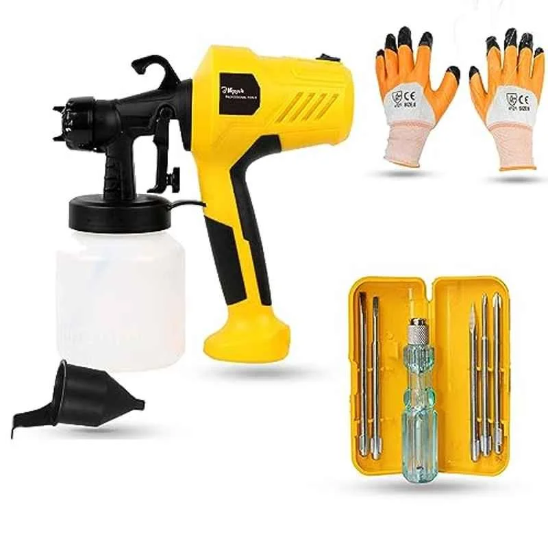 Hillgrove 400W 0.8 Litre Plastic DIY HVLP Paint Sprayer Gun with Gloves & 5 in 1 Screwdriver, HGCM1320