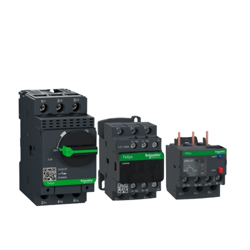 Combo of Schneider Electric 0.4A Magnetic Motor Circuit Breaker (GV2L03), 9A 4kW 1NO+1NC Three Pole Power Contactor (LC1D09M7) & 1.6-2.5A 3 Pole Thermal Overload Relay (LRD07)