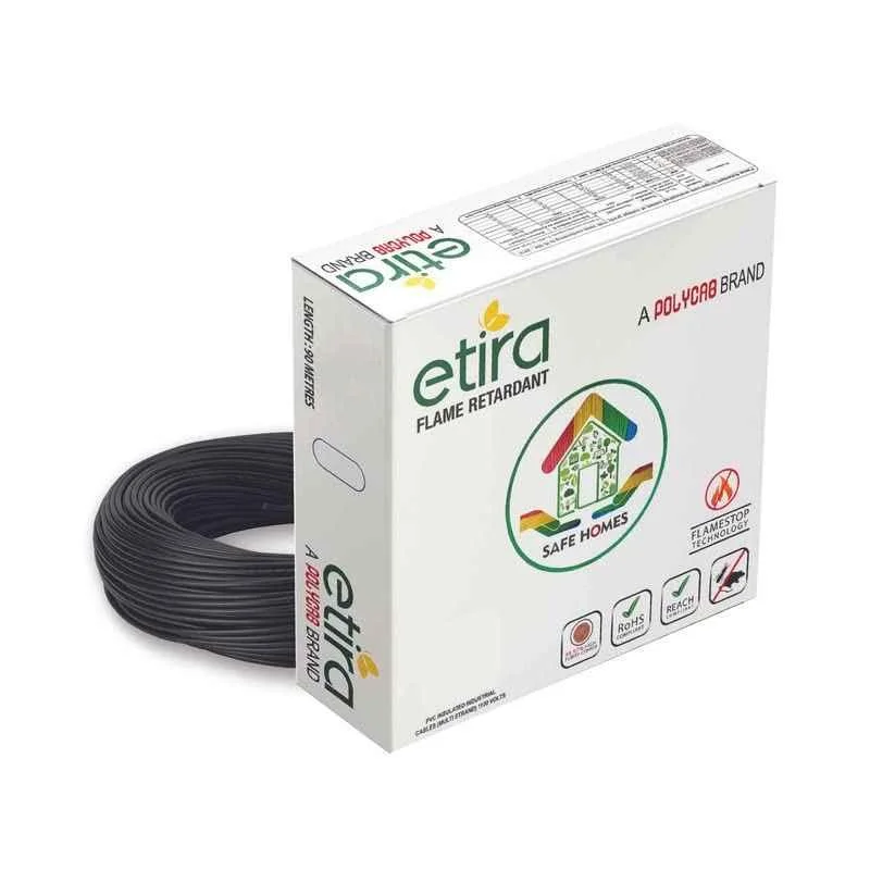 Polycab Etira 1.5 Sqmm 90m Black Single Core FR Multistrand PVC Copper Insulated Unsheathed Industrial Cable