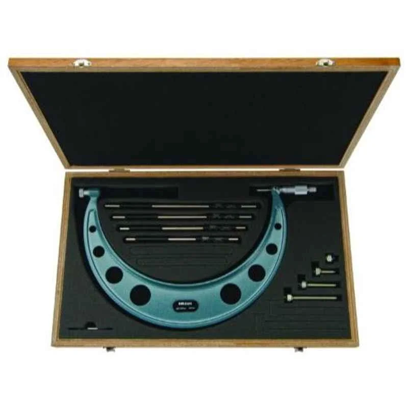 Mitutoyo 150-300mm Ratchet Stop Outside Micrometer with 6 Interchangeable Anvils, 104-136A