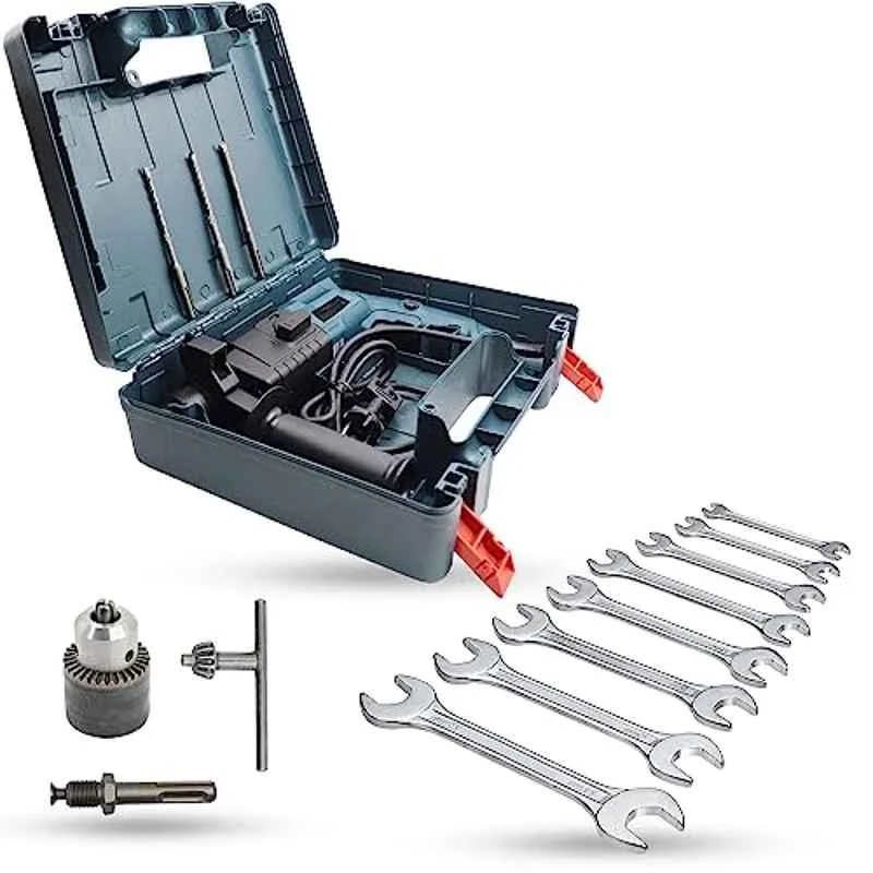 Hillgrove 750W Forward & Reverse Rotation Hammer Impact Drill Machine with 3 Bits, Drill Chuck, SDS Adapter & 8 Pcs Double Open End Wrench, HGCM1209