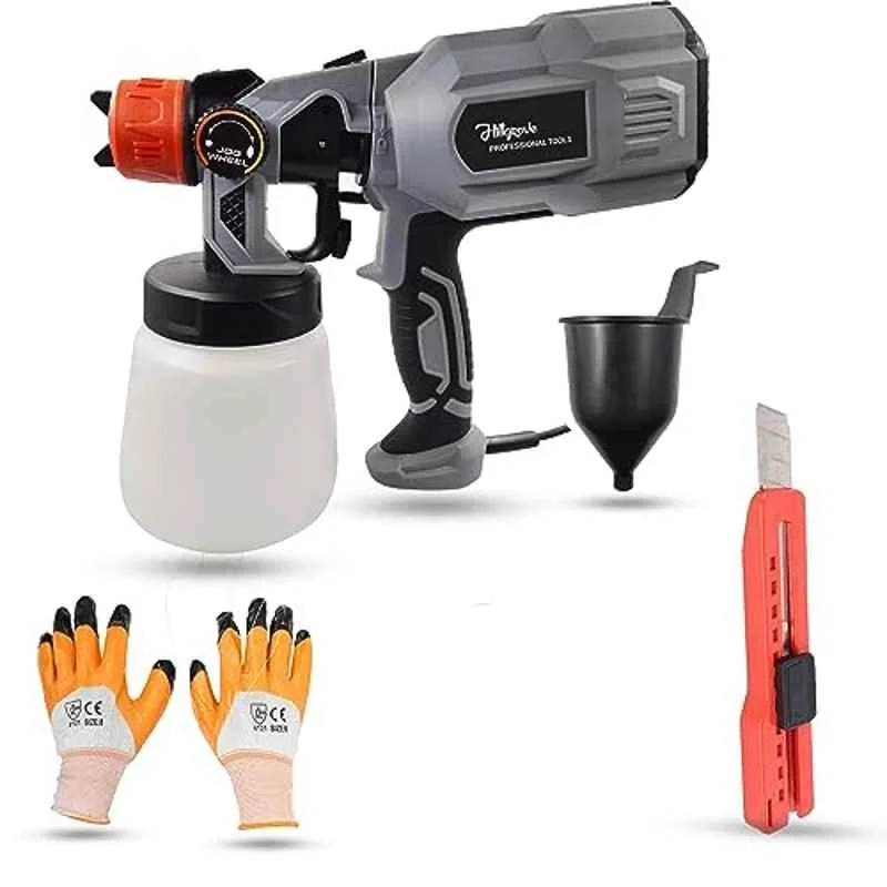Hillgrove 550W 0.8 Litre Plastic DIY HVLP Paint Sprayer Gun with Gloves & Utility Knife, HGCM1306