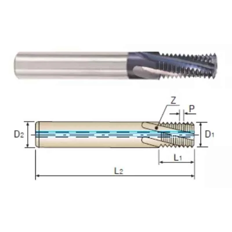 YG-1 16mm Solid Carbide Uncoated Thread Mill with Coolant Hole, L4111700, Overall Length: 105 mm