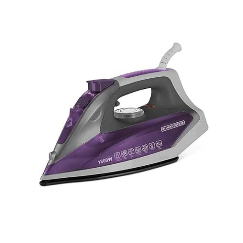 Black & Decker 1800W 190ml Purple Steam Iron Press with Ceramic Soleplate