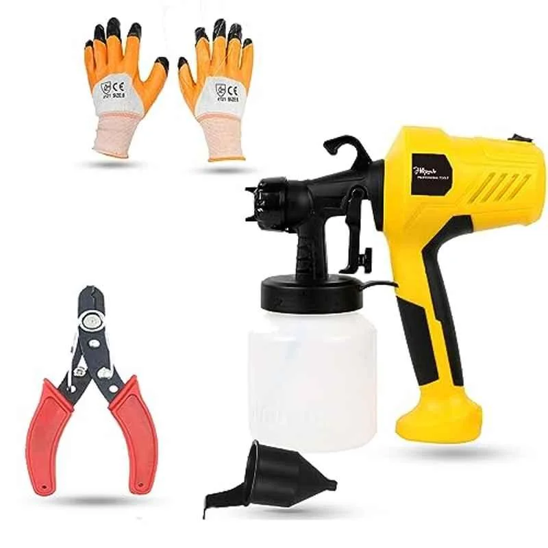 Hillgrove 400W 0.8 Litre Plastic DIY HVLP Paint Sprayer Gun with Gloves & Wire Cutter, HGCM1345