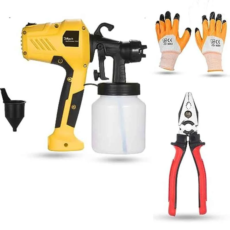 Hillgrove 400W 0.8 Litre Plastic DIY HVLP Paint Sprayer Gun with Gloves & 8 inch Plier, HGCM1317