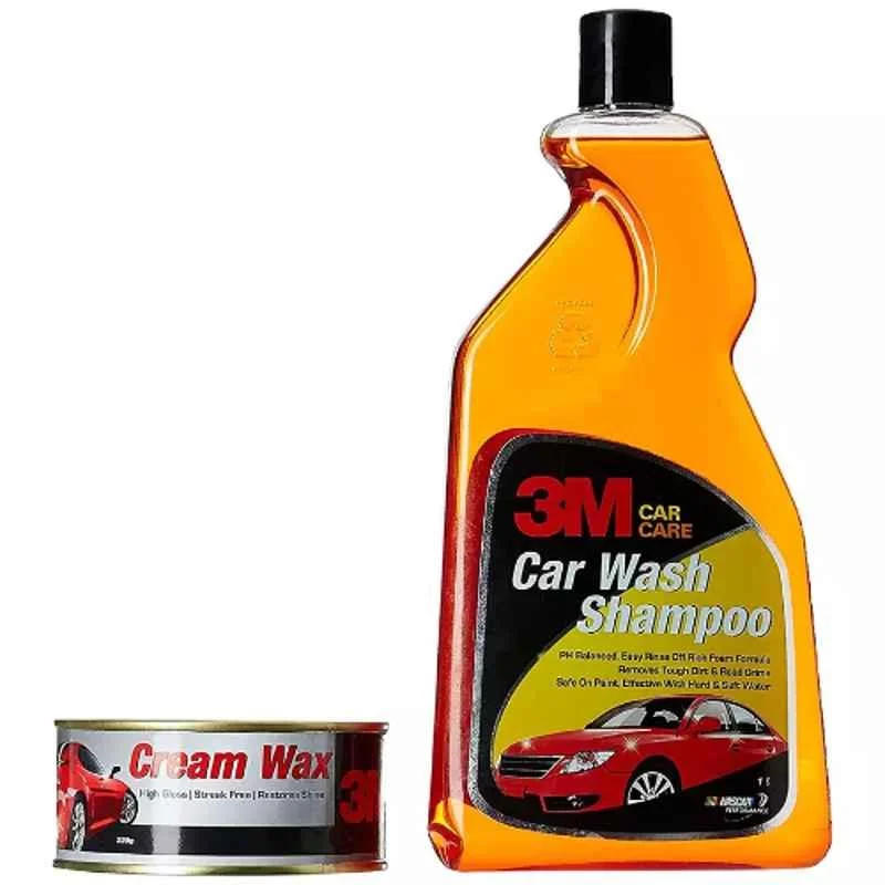 3M Shampoo 1L, Wax 220g, Microfiber Cloth 12x14 inch Car Cleaning Combo