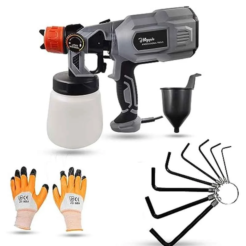 Hillgrove 550W 0.8 Litre Plastic DIY HVLP Paint Sprayer Gun with Gloves & 8 Pcs Ring Hex Allen Key, HGCM1292