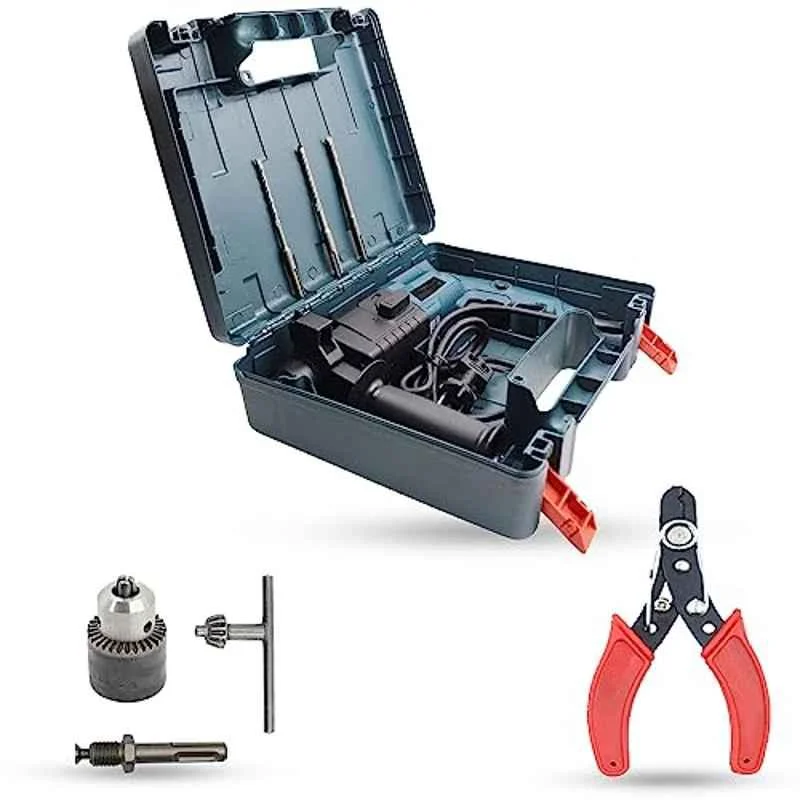 Hillgrove 750W Forward & Reverse Rotation Hammer Impact Drill Machine with 3 Bits, Drill Chuck, SDS Adapter & Wire Cutter, HGCM1206