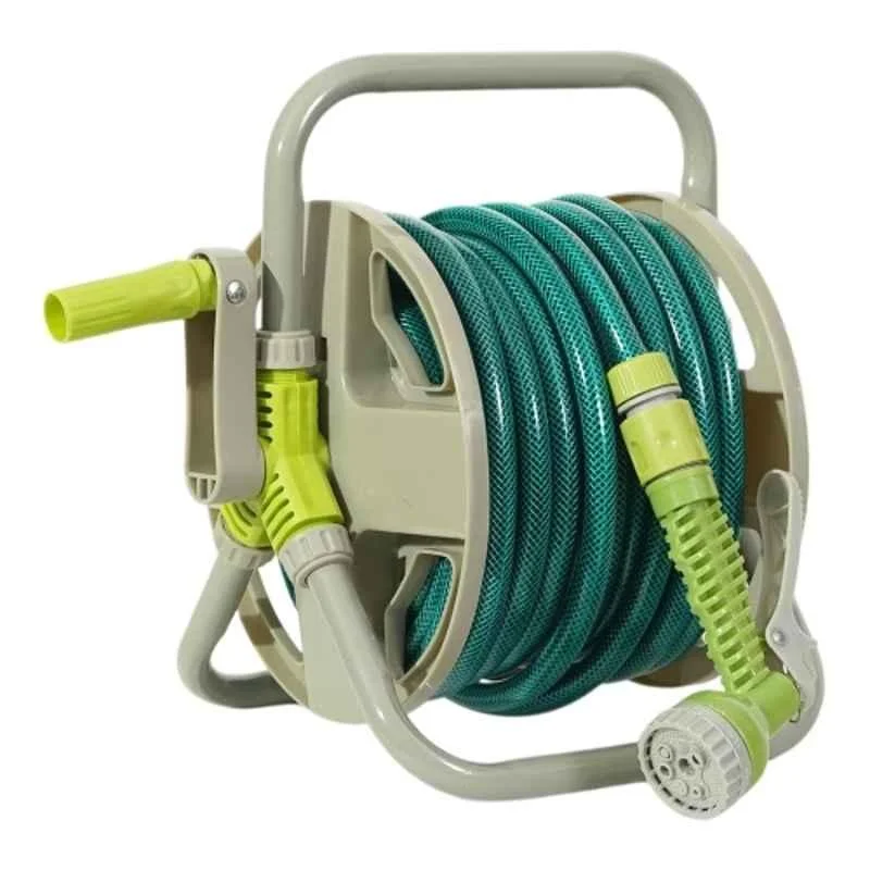 Neptune 15m Plastic Retractable Garden Hose Reel with 7-in-1 Spray Nozzle & Hose Connector
