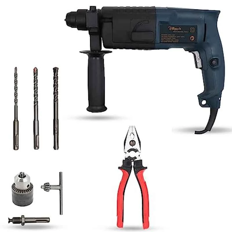 Hillgrove 750W Forward & Reverse Rotation Hammer Impact Drill Machine with 3 Bits, Drill Chuck, SDS Adapter & 8 inch Plier, HGCM1200