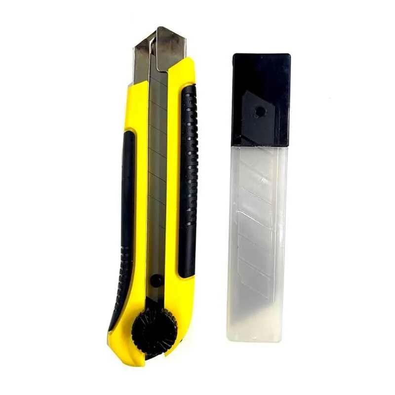 Jon Bhandari Tools 25mm Alloy Steel Yellow Heavy Duty Steel Utility Knife with 2 Pcs Blade