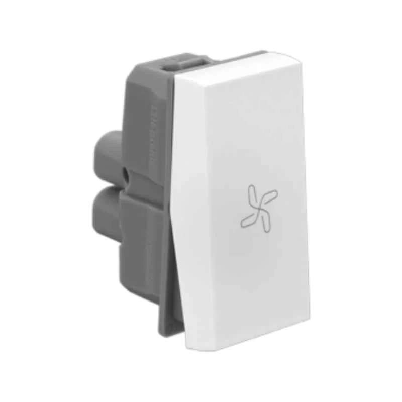 Legrand Allzy 6A 1 Way 1 Module Polycarbonate White Switch with Fan Mark, 681104
