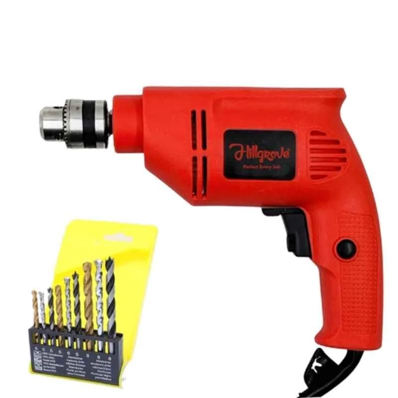 Hillgrove 600W 10mm Copper Winding Power Drill Machine with 9 Pcs Bits, HGCM1370M1