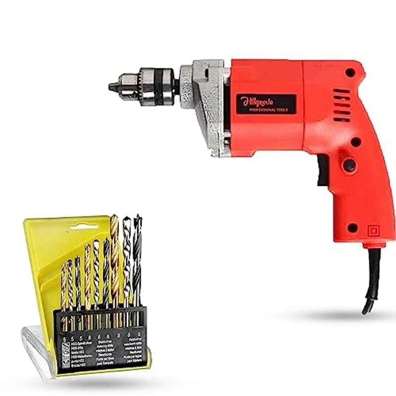 Hillgrove 500W Red Power Drill Machine with 9 Pcs Drill Bits, HGCM1147