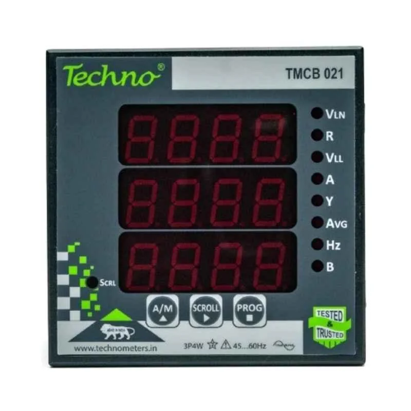 Techno 5A Three Phase Volt Amps Frequency Panel Meter, TMCB 021_5A