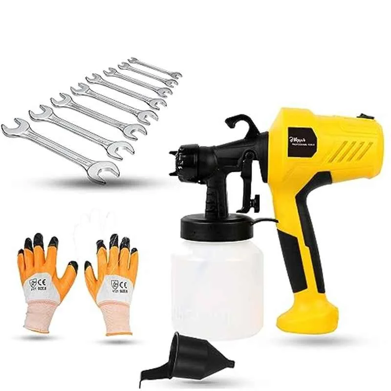 Hillgrove 400W 0.8 Litre Plastic DIY HVLP Paint Sprayer Gun with Gloves & 8 Pcs Double Open End Wrench, HGCM1328
