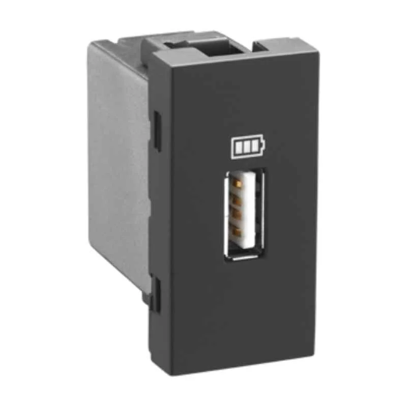 Legrand Allzy 1500mA 1 Module Type-A 1 Port Matt Black USB Charger Socket, 681252