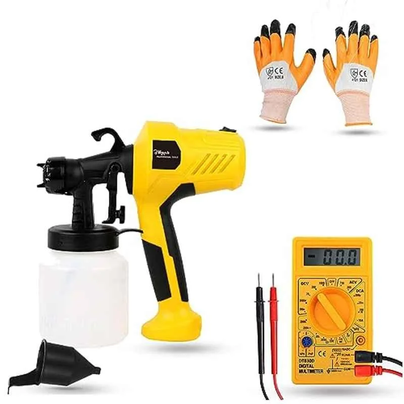Hillgrove 400W 0.8 Litre Plastic DIY HVLP Paint Sprayer Gun with Gloves & Multimeter, HGCM1316