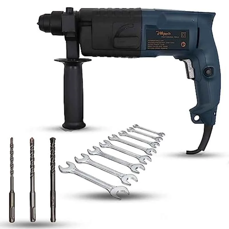 Hillgrove 750W Forward & Reverse Rotation Hammer Impact Drill Machine with 3 Bits & 8 Pcs Double Open End Wrench, HGCM1196