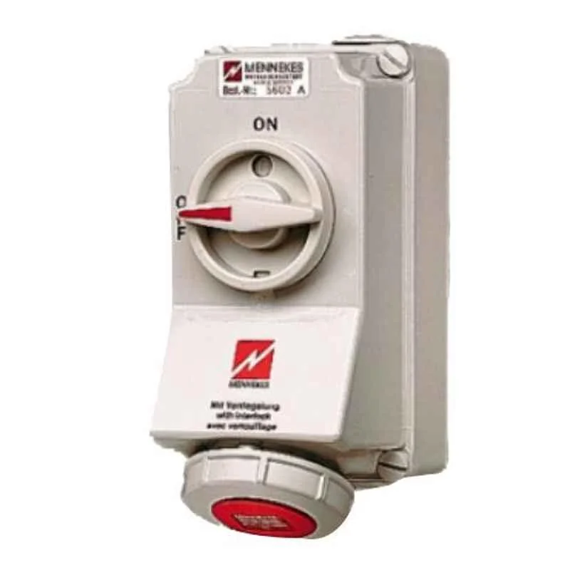 Mennekes 16A 3P 230V Wall Mounted Receptacle with Mechanical Duo-Interlock, 7012