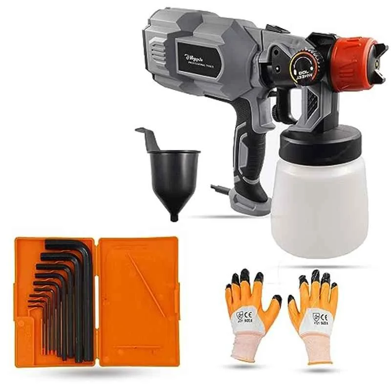 Hillgrove 550W 0.8 Litre Plastic DIY HVLP Paint Sprayer Gun with Gloves & 9 Pcs Allen Key, HGCM1271