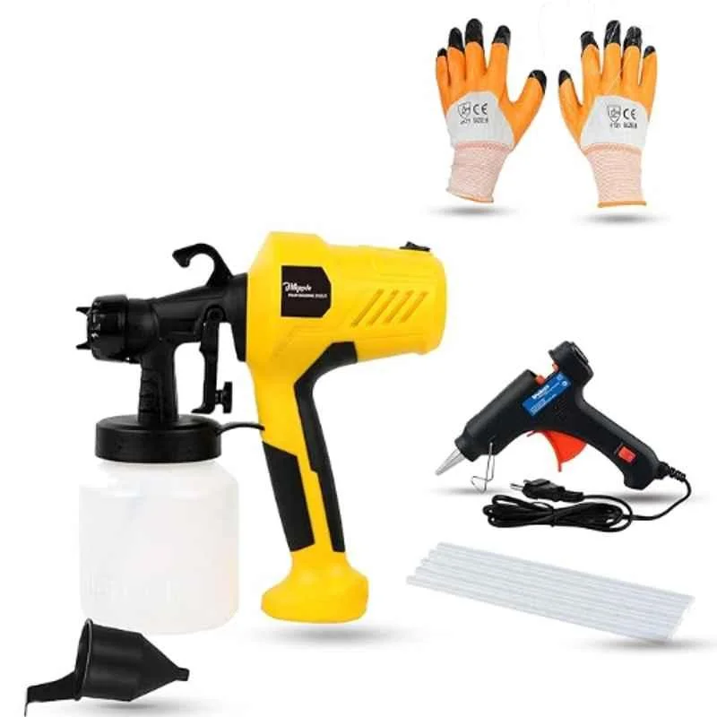 Hillgrove 400W 0.8 Litre Plastic DIY HVLP Paint Sprayer Gun with 20W Glue Gun, Gloves & 5 Pcs Glue Sticks, HGCM1330