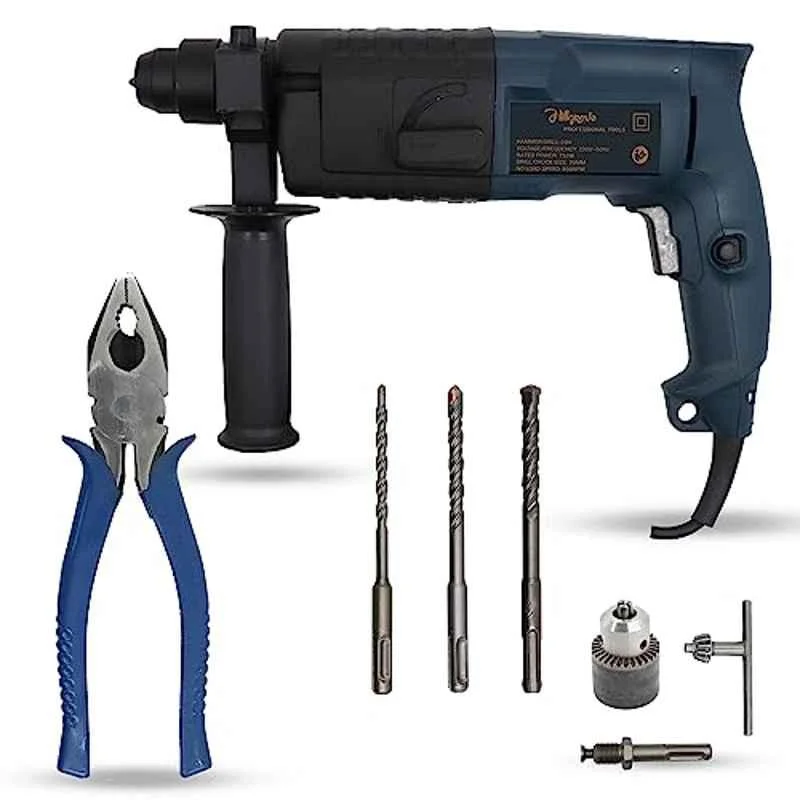 Hillgrove 750W Forward & Reverse Rotation Hammer Impact Drill Machine with 3 Bits, Drill Chuck, SDS Adapter & 8 inch Plier, HGCM1201