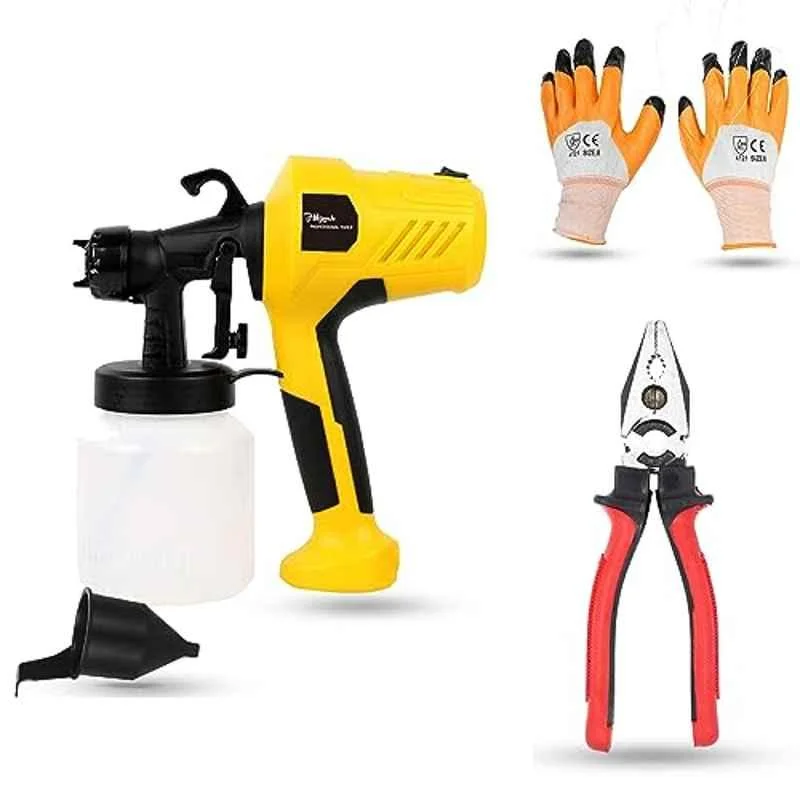 Hillgrove 400W 0.8 Litre Plastic DIY HVLP Paint Sprayer Gun with Gloves & 8 inch Plier, HGCM1337
