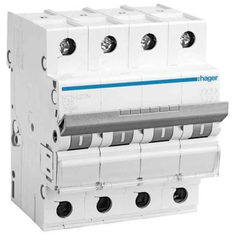 Hager 10A Four Pole C Curve h3 MCB, NCN410N, Breaking Capacity: 10 kA