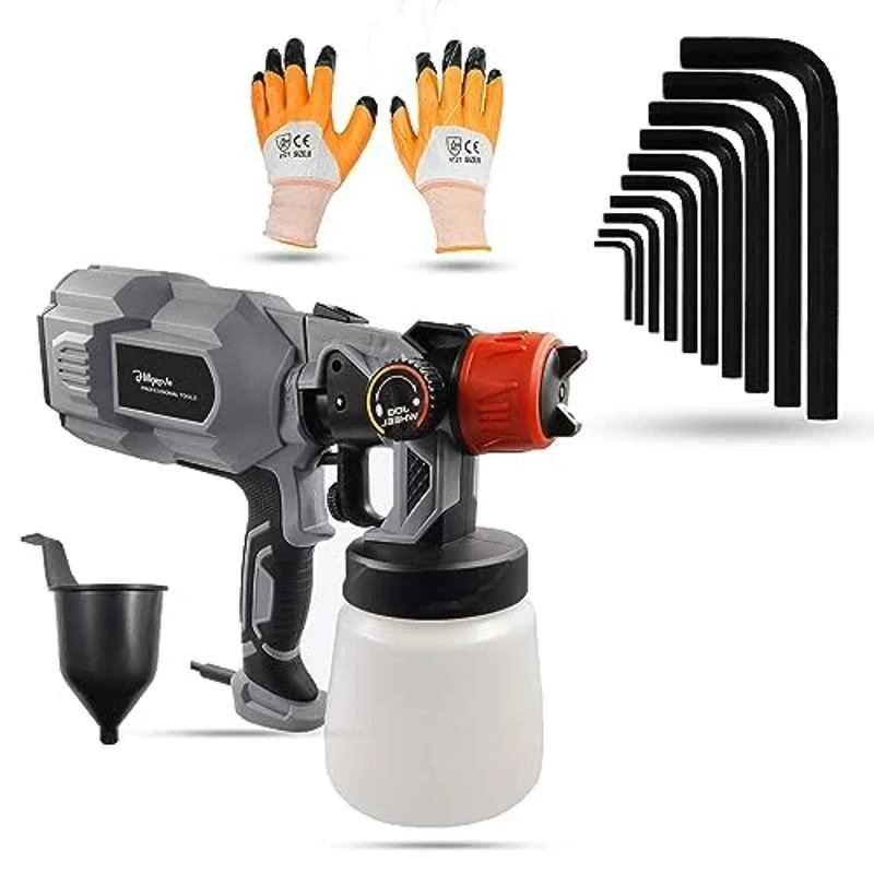 Hillgrove 550W 0.8 Litre Plastic DIY HVLP Paint Sprayer Gun with Gloves & 10 Pcs Allen Key, HGCM1273