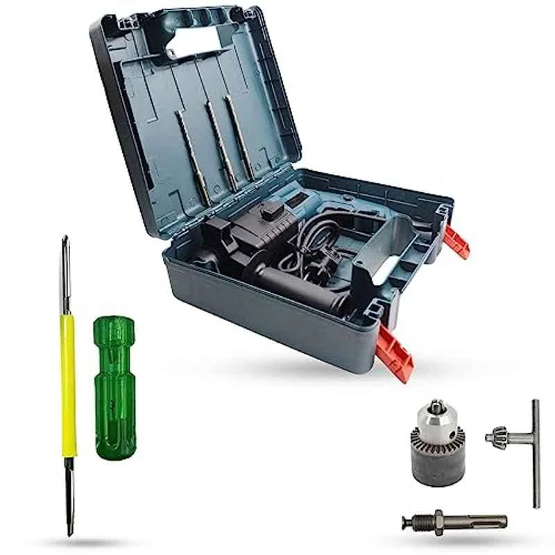 Hillgrove 750W Forward & Reverse Rotation Hammer Impact Drill Machine with 3 Bits, Drill Chuck, SDS Adapter & 2 in 1 Screwdriver, HGCM1202