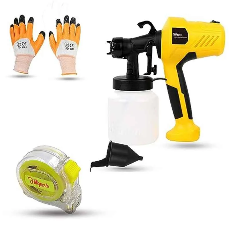Hillgrove 400W 0.8 Litre Plastic DIY HVLP Paint Sprayer Gun with Gloves & Measuring Tape, HGCM1335