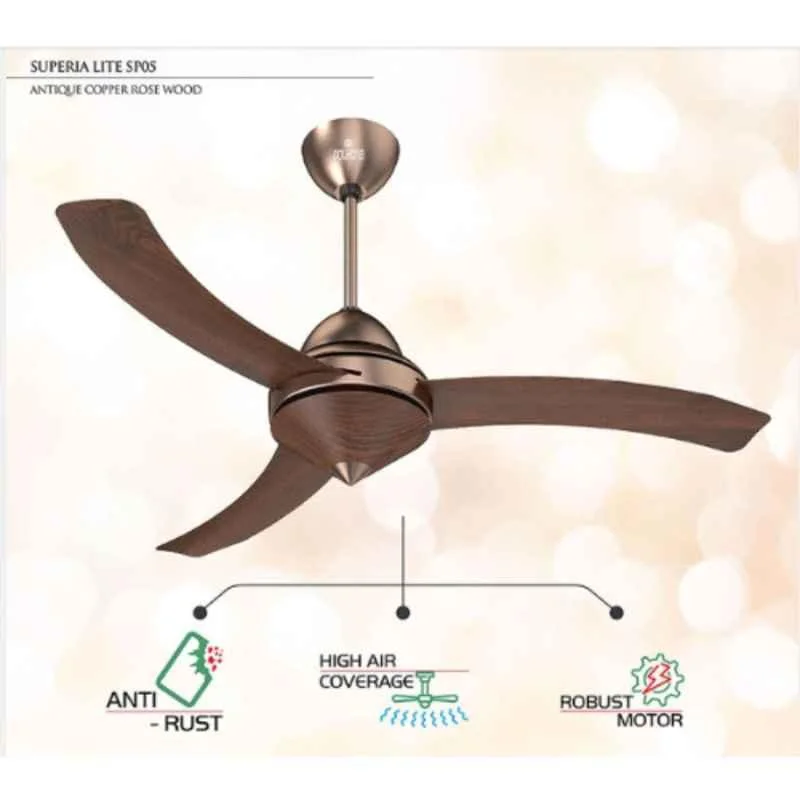 Polycab Superia Sp05 75W 340rpm Antique Copper Rosewood Premium Ceiling Fan, FCESPST004P, Sweep: 1200 mm