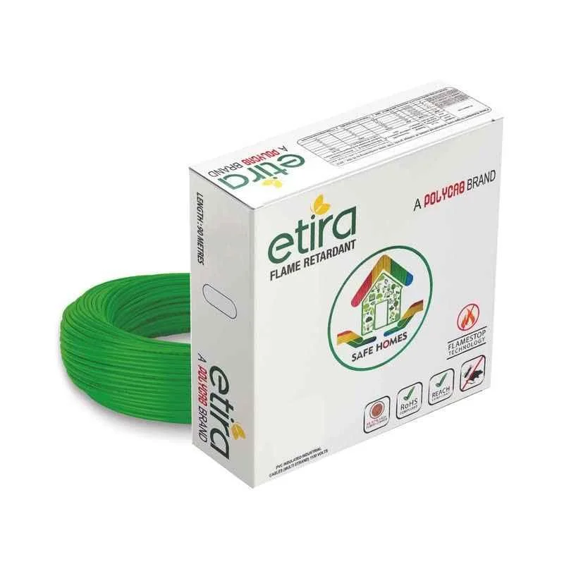 Polycab Etira 1 Sqmm 90m Green Single Core FR Multistrand PVC Copper Insulated Unsheathed Industrial Cable