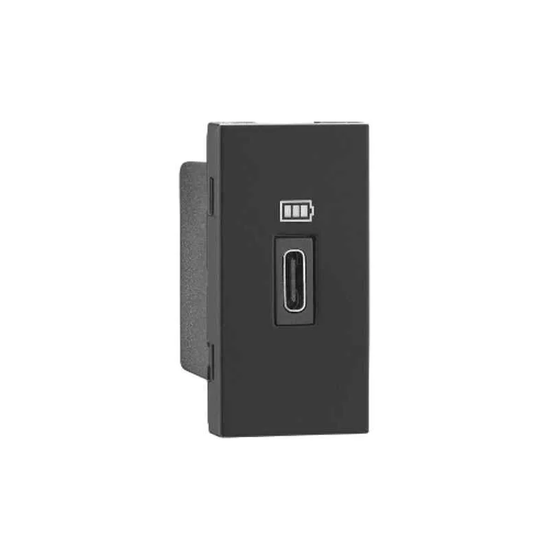 Legrand Allzy 1500mA 1 Module Type-C Matt Black USB Charger Socket, 681271