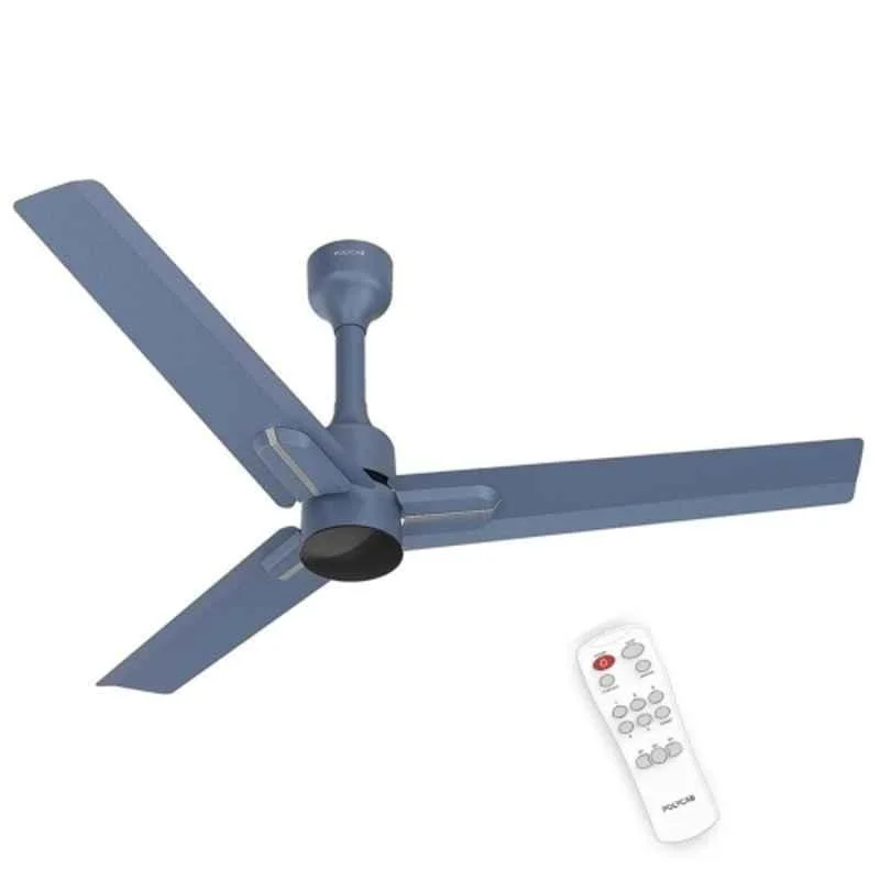 Polycab Wizzy Neo 35W 370rpm 5 Star 3 Blade Blue & Silver BLDC Ceiling Fan, Sweep: 1200 mm, FCBLDCES058M