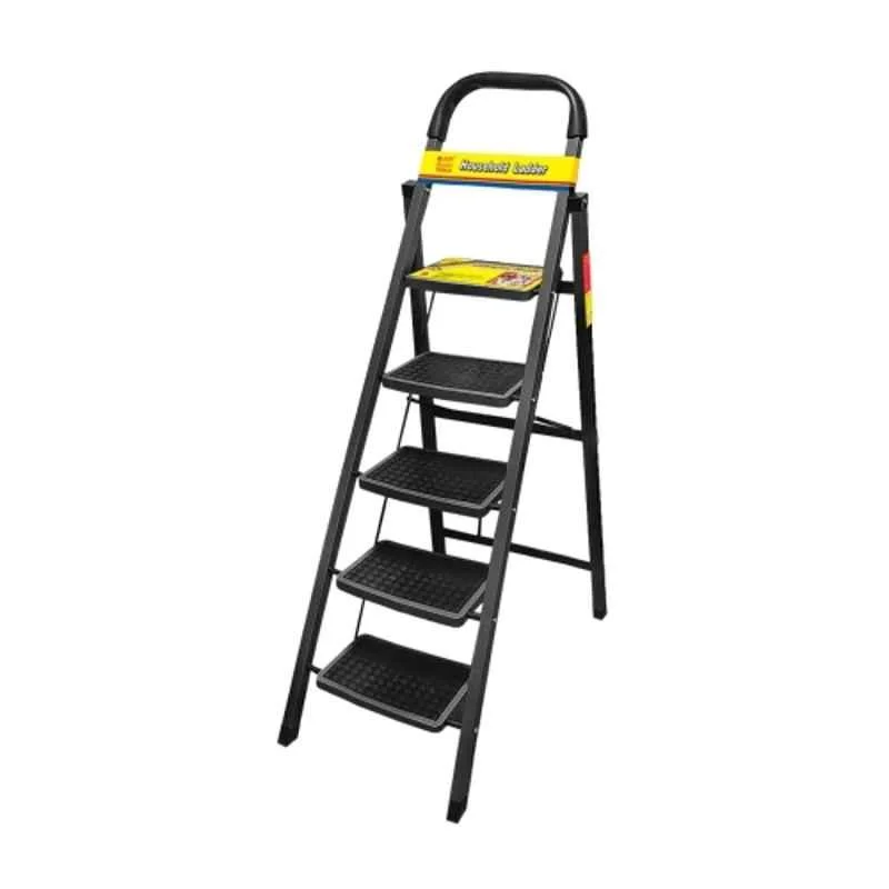 Jon Bhandari 90kg 5 Steps Alloy Steel Black Multipurpose Foldable Ladder, 5SL