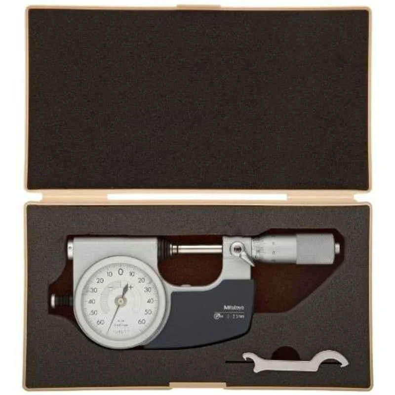 Mitutoyo 0-25mm Retractable Anvil Button Ratchet Stop Dial Indicating Micrometer, 510-121