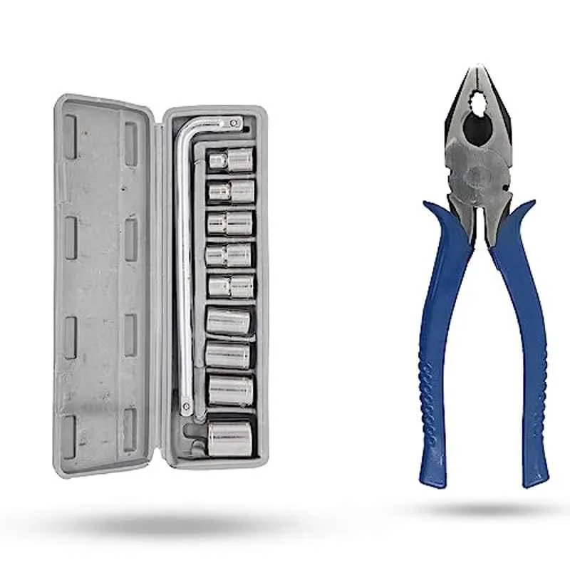 Hillgrove 10 Pcs Hex Socket Spanner & 8 inch Plier Set, HGCM1009