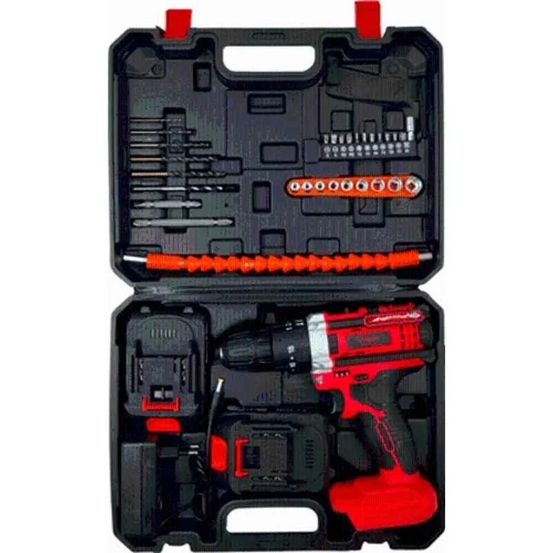 Hillgrove HGCM1381M2 20V 10mm Cordless Power Drill Machine 35-Piece Tool Box Tools Kit Set for Home Power, DIY Repair, Woodworking & Hand Tool Work