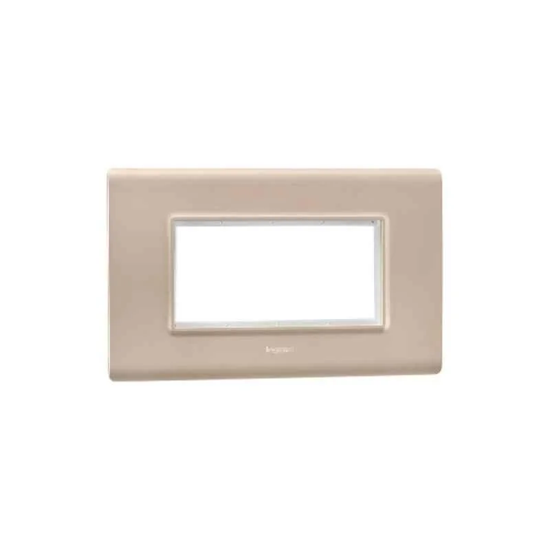 Legrand Allzy 4 Module Polycarbonate Aluminium Champagne Cover Plate with Frame, 681347