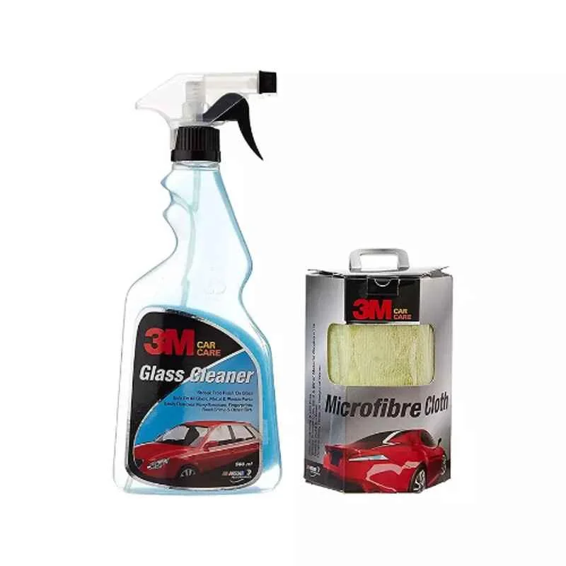 3M Glass Cleaner 500 Ml, Microfiber Cloth 12x14 inch Car Cleaning Each