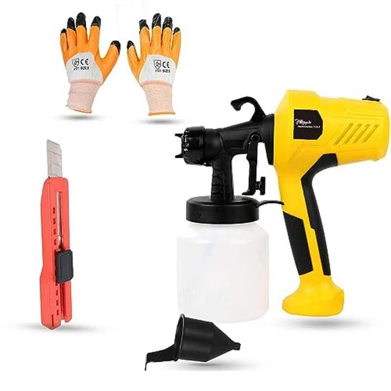 Hillgrove 400W 0.8 Litre Plastic DIY HVLP Paint Sprayer Gun with Gloves & Utility Knife, HGCM1326