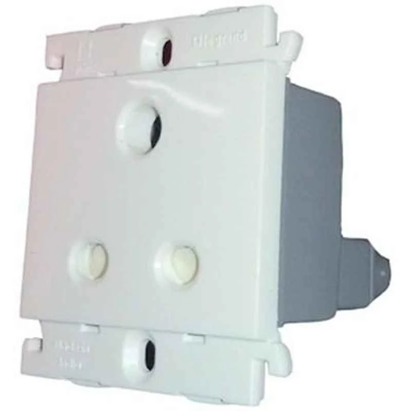 Legrand Mylinc 6A 3 Pin 2 Module White Indian Standard Socket with Shutter, 6755 51