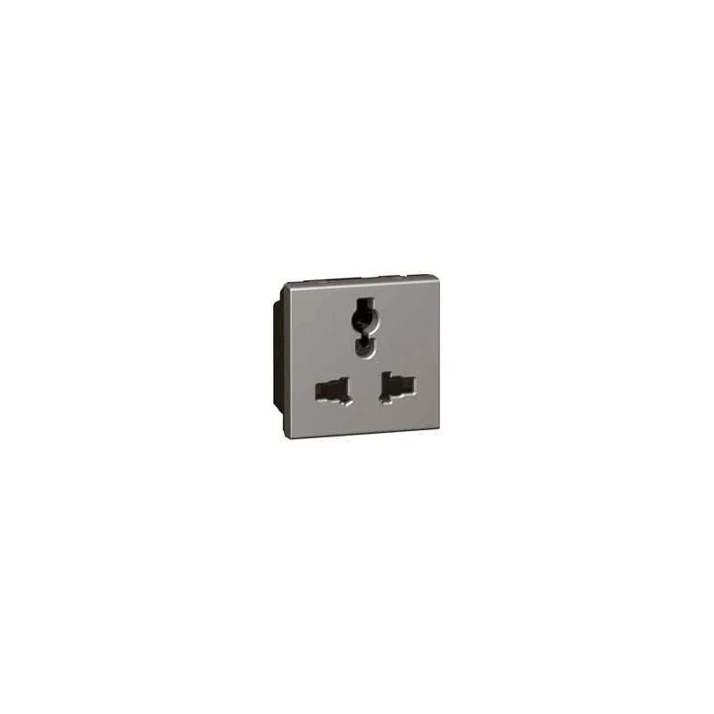 Legrand Arteor 6/13/15A Double Multistandard Indian Standard Square Magnesium Socket, 5739 79