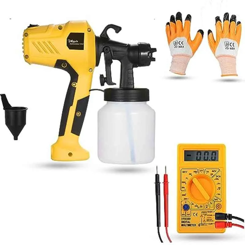 Hillgrove 400W 0.8 Litre Plastic DIY HVLP Paint Sprayer Gun with Gloves & Multimeter, HGCM1336