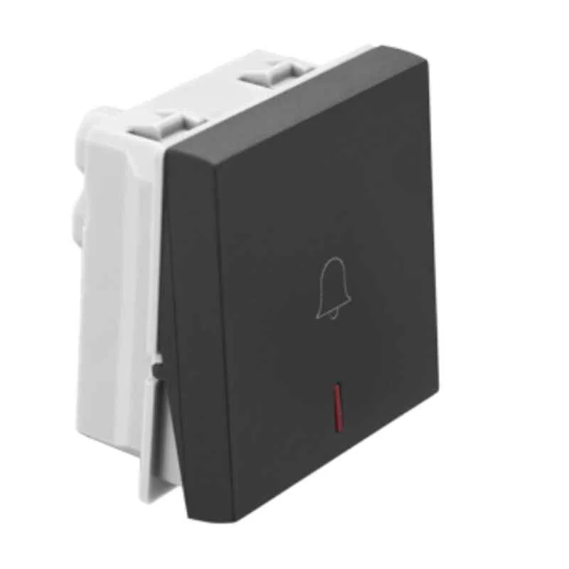 Legrand Allzy 6A 1 Way 2 Module Matt Black Bell Push with Symbol & Indicator, 681214
